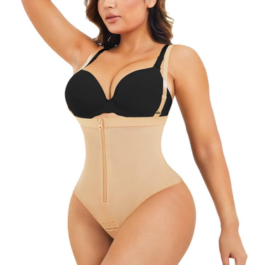 Zippered double tummy-control briefs with hip lift and open crotch